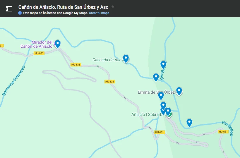 Mapa cañon de Añisclo