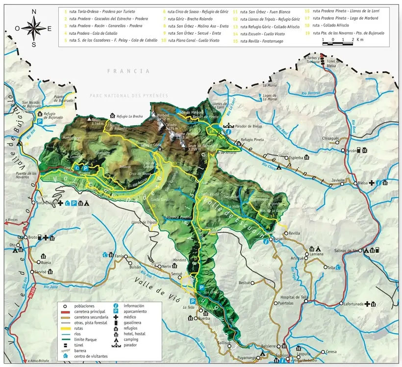 Mapa rutas del Parque Nacional de Ordesa y Monte Perdido. Foto de pnomp